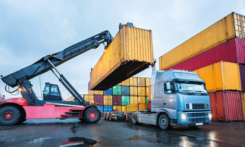 Cargo containers stored in transhipment station